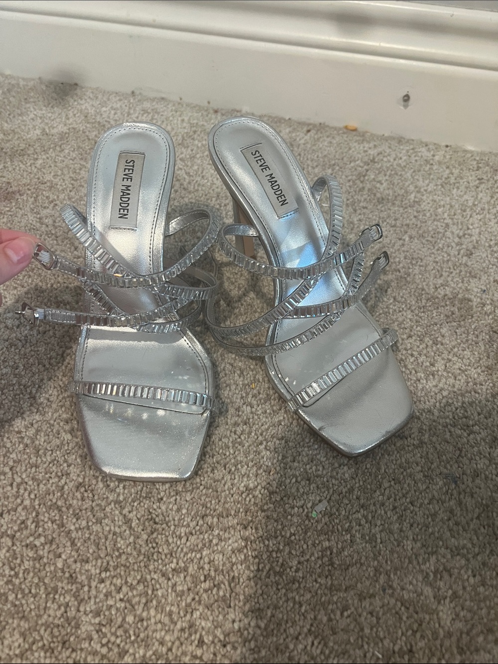 Steve Madden Silver Strappy Rhinestone Heels